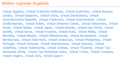 Footerlinks einer Tourismusseite
