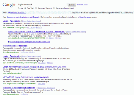 login-facebook.de auf Platz 4