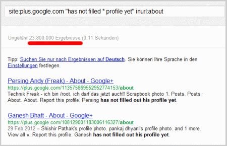 Noch nicht ausgefüllte Nutzerprofile bei Google+