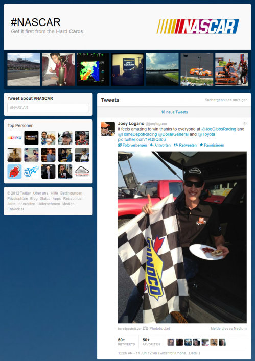 Hastag-Seite der Nascar