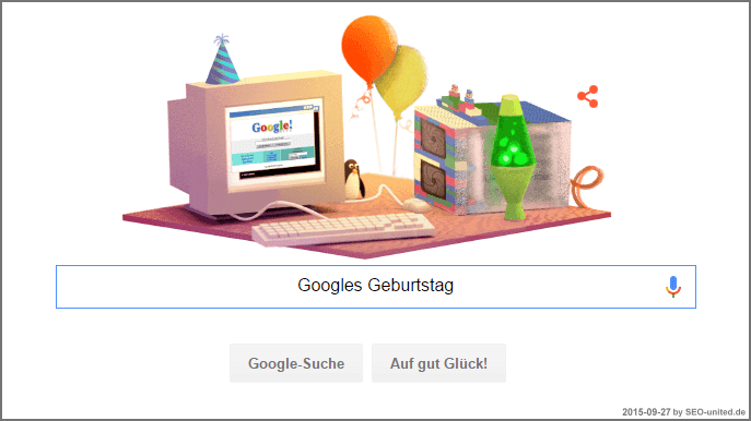 Google Doodle anlässlich des 17. Geburtstags von Google