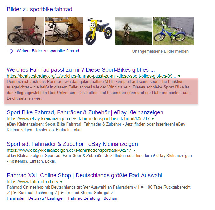 Sportfahrrad - längere Snippets