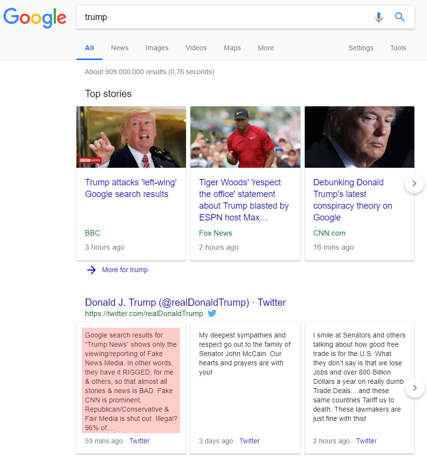 Google Trump News Tweet